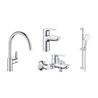Набор смесителей для ванны Grohe Bau Edge + кухонный смеситель  (23330001+23605001+26748003+31233001)(ФН)
