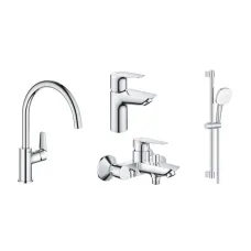 Набор смесителей для ванны Grohe Bau Edge + кухонный смеситель  (23330001+23605001+26748003+31233001)(ФН)