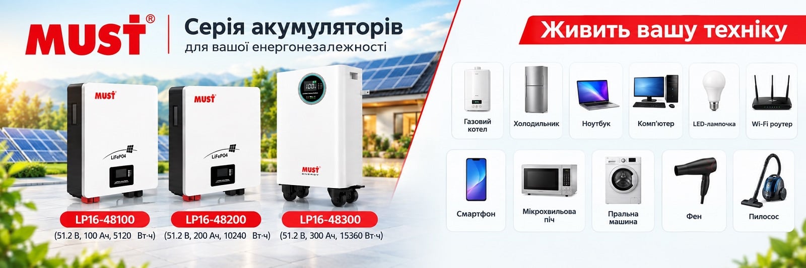 Аккумуляторы MUST серии LP16 для электроники и бытовой техники АКБ MUST серии LP16 для квартиры, дома, дачи, коттеджа