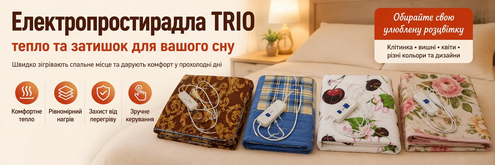 Зігрівальне простирадло (електроматрас) двоспальне 2-сп, 150 x 120 см коричневе з візерунками