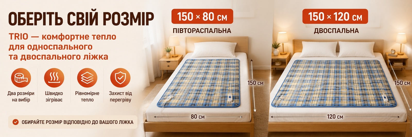 Електричні простирадла Тріо для дому, дачі, поїздки
