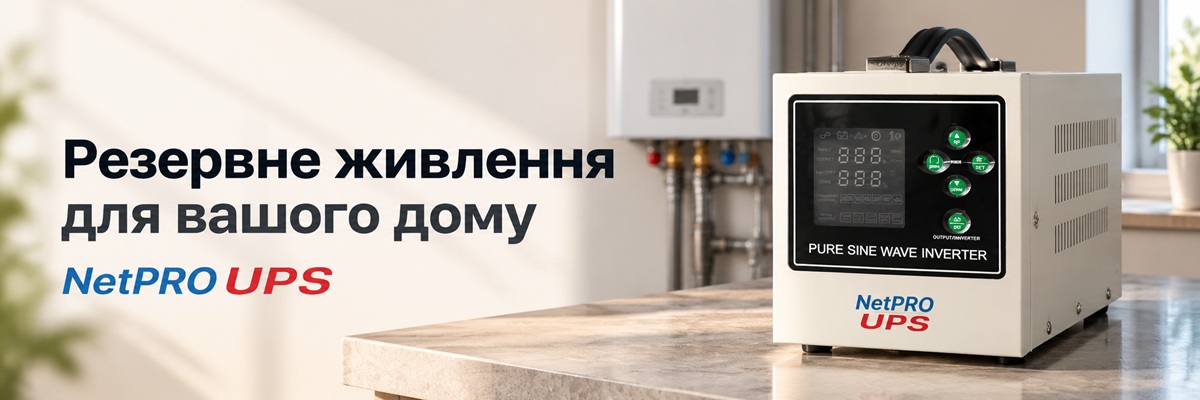 ИБП NetPRO UPS на фоне отопительного котла в домашнем интерьере.