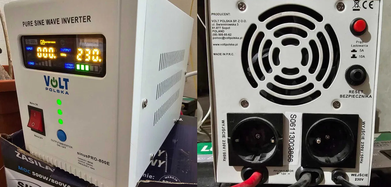 Безперебійник Volt Polska Sinus PRO 800 Е 12/230V (500/800W) ДБЖ-інвертор Volt Polska Sinus PRO 800 Е 12/230V (500/800W)