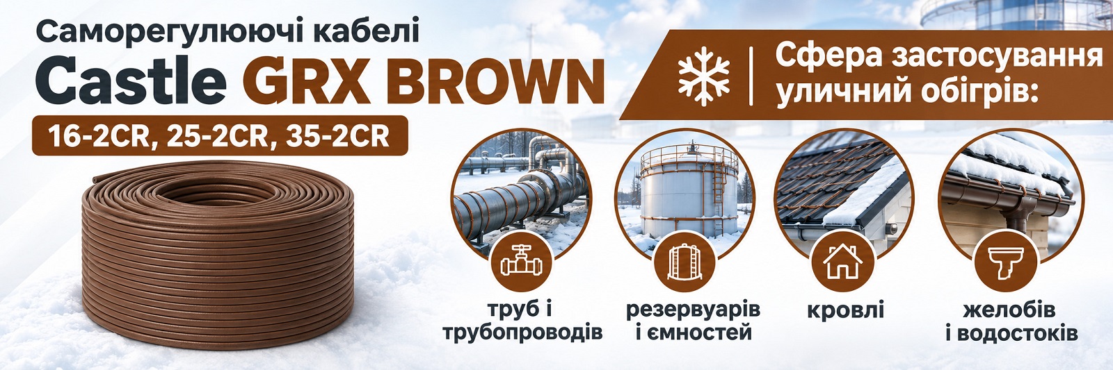 Кабель Castle GRX 35-2CR BROWN: для кровли, желобов, водостоков, ендовов, труб, емкостей, резевруаров