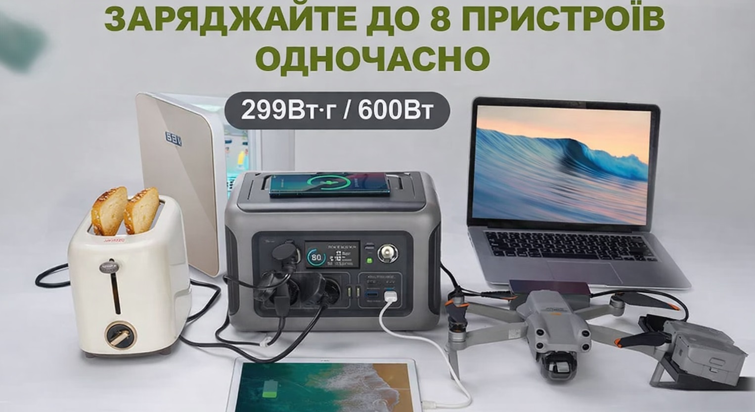 Зарядна станція Allpowers R600, 600 Вт, 299 Вт*год Зарядна станція Allpowers R600, потужність 600 Вт, ємність 299 Вт*год