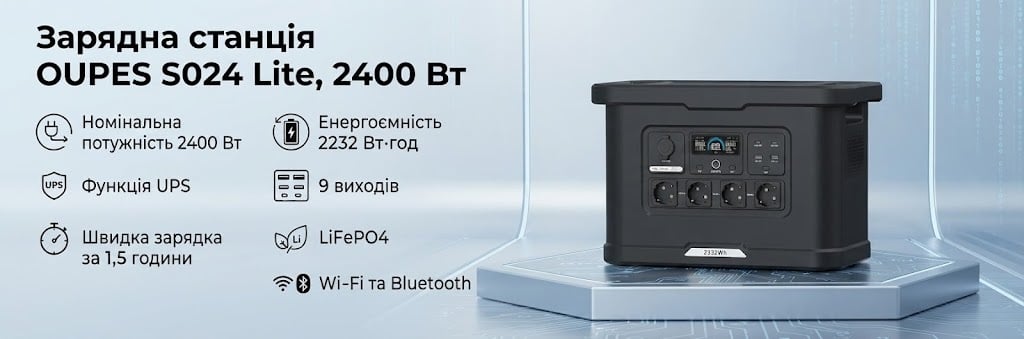 Портативная зарядная станция OUPES S024 Lite, 2400 Вт 2232 Вт*ч Портативная зарядная станция OUPES S024 Lite 2400W 2232Wh LiFePO4