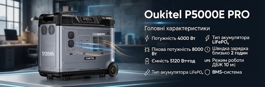Зарядная станция Oukitel P5000E PRO, 4000 Вт 5120 Вт*ч Портативная зарядная станция Oukitel P5000E PRO, 4000 Вт 5120 Вт*ч