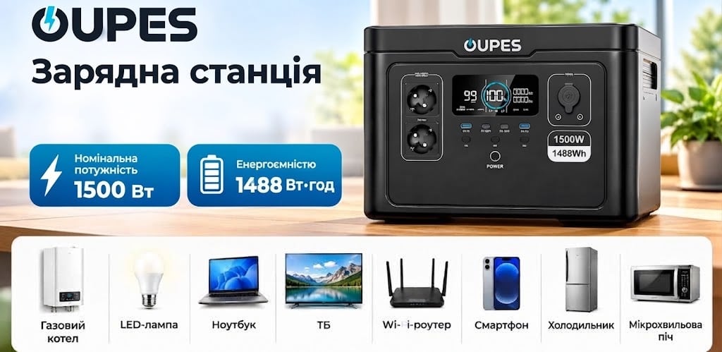 Портативная зарядная станция OUPES S015 1500W LiFePO4 1488Wh