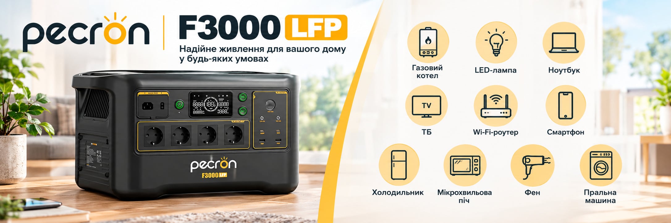 Pecron E3000LFP, 3600 Вт, 3072 Вт*ч для котла, холодильника, ТВ, роутера, смартфона, ноутбука