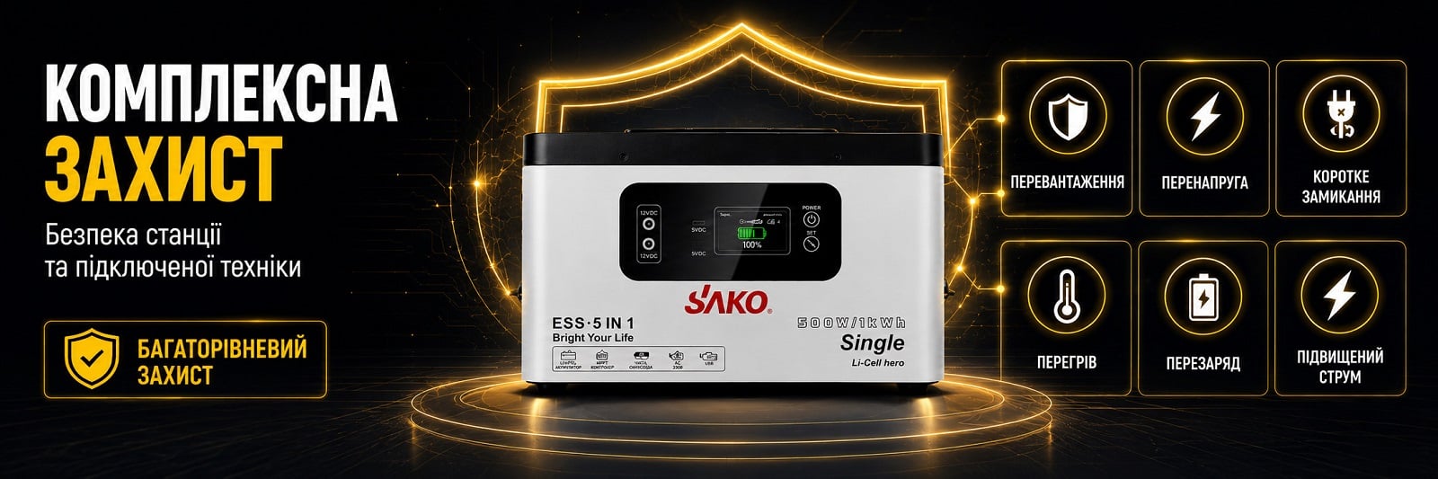  Sako Alpha-ESS-500W/1KWh захист від перевантаження, перенапруги, короткого замикання, перегрівання