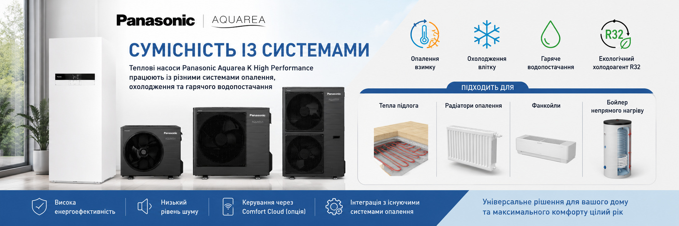 Подключение теплового насоса Panasonic Aquarea K High Performance Bi-Bloc к теплому полу, радиаторам, фанкойлам и бойлеру косвенного нагрева