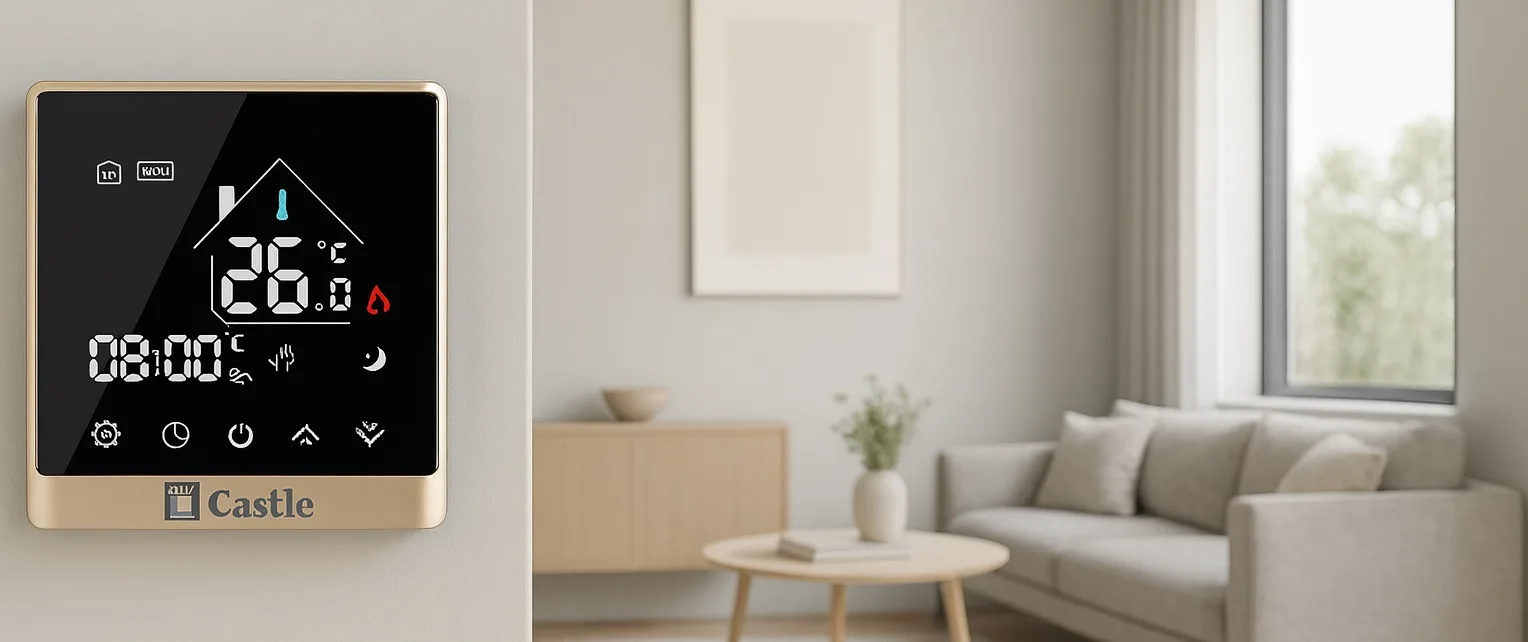 Wi-Fi терморегулятор Castle AC-8400H золотой в интерьере