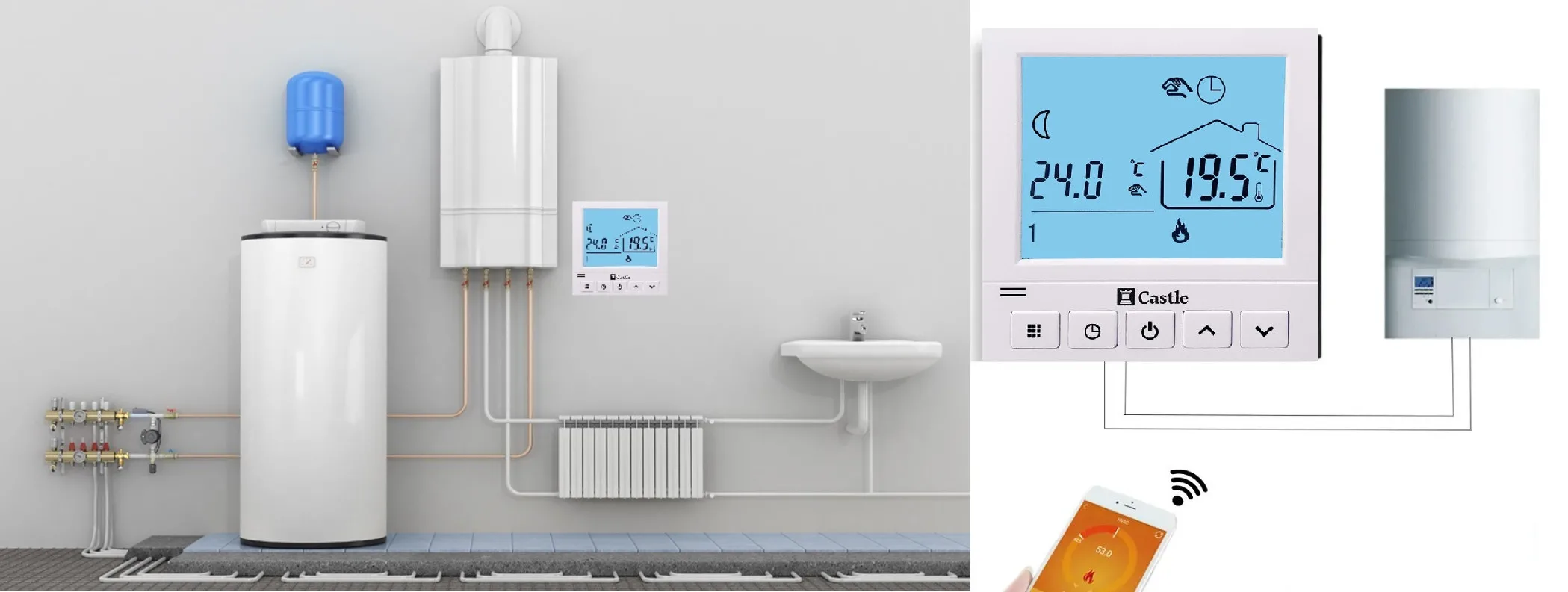 Программируемый Wi-Fi терморегулятор Castle AC819G для котлов