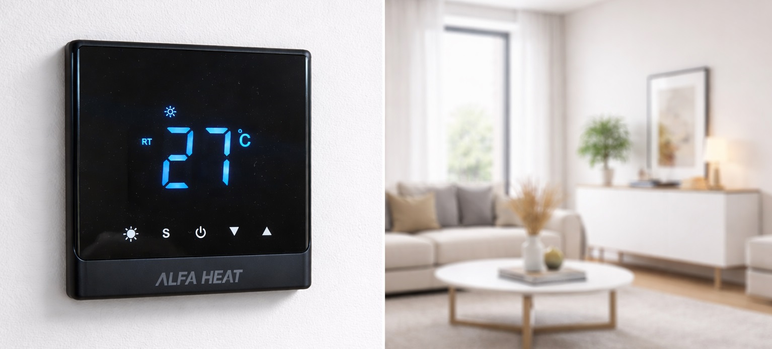 Терморегулятор Alfa Heat Smart Wi-Fi черный с программированием режимов