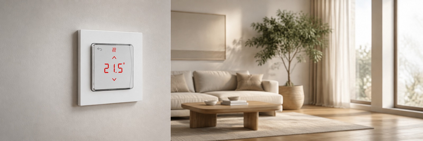 Цифровой терморегулятор Danfoss Icon Display белого цвета в современном интерьере