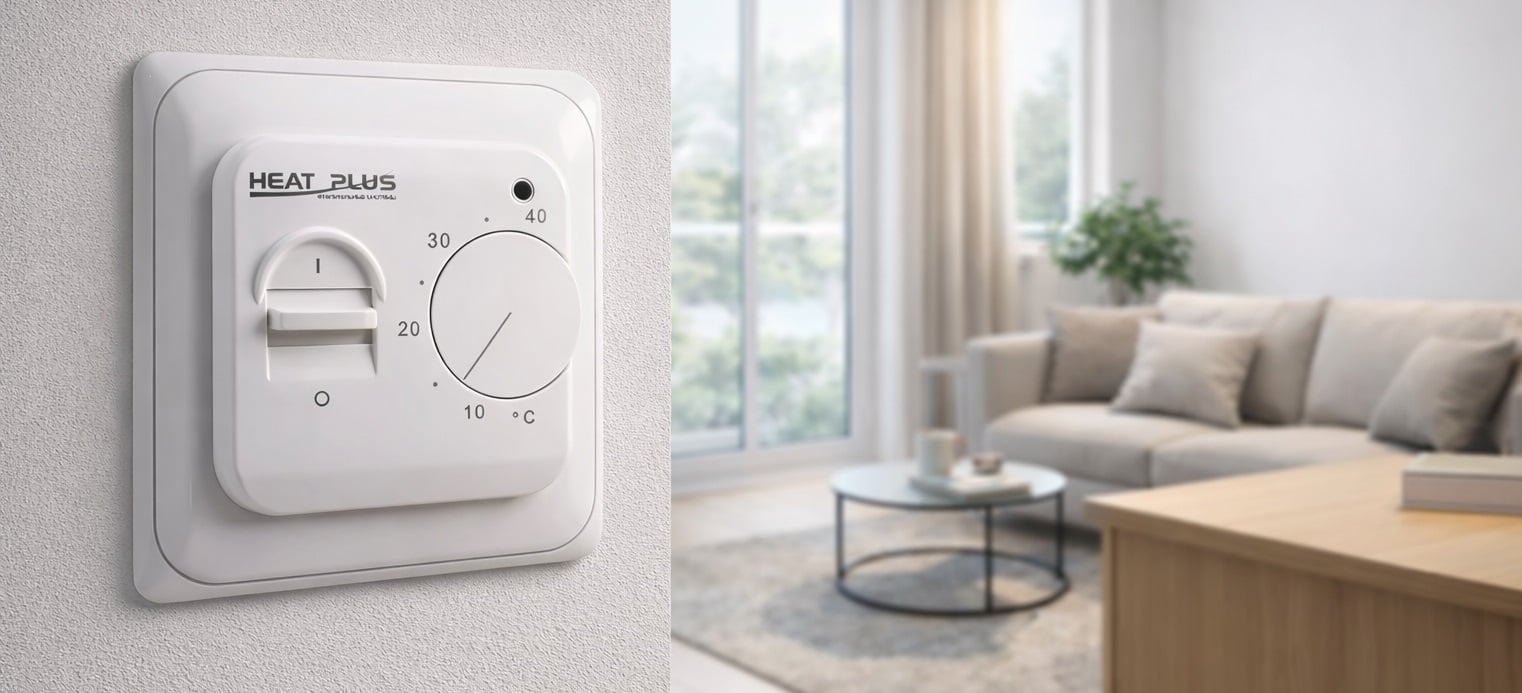 Механический терморегулятор Heat Plus Top Floor M5.16 в интерьере Термостат механический Heat Plus Top Floor M5.16 белый