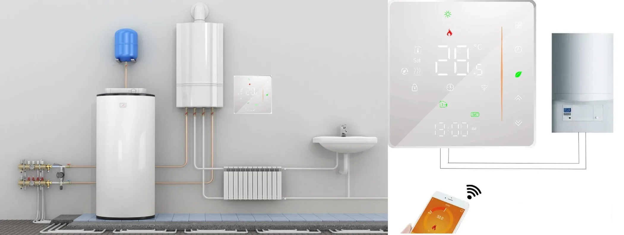 Wi-Fi терморегулятор In-Therm PWTG 081 белый для котла Терморегулятор In-Therm PWTG 081 для газовых и электрических котлов