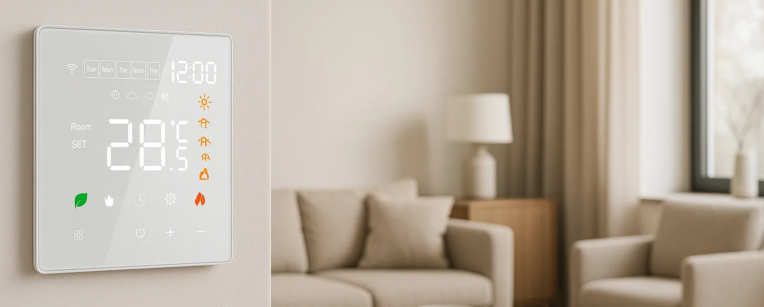 Wi-Fi Терморегулятор In-Therm PWT 082 білий в інтер'єрі Білий програмований терморегулятор In-Therm PT 082 Wi-Fi