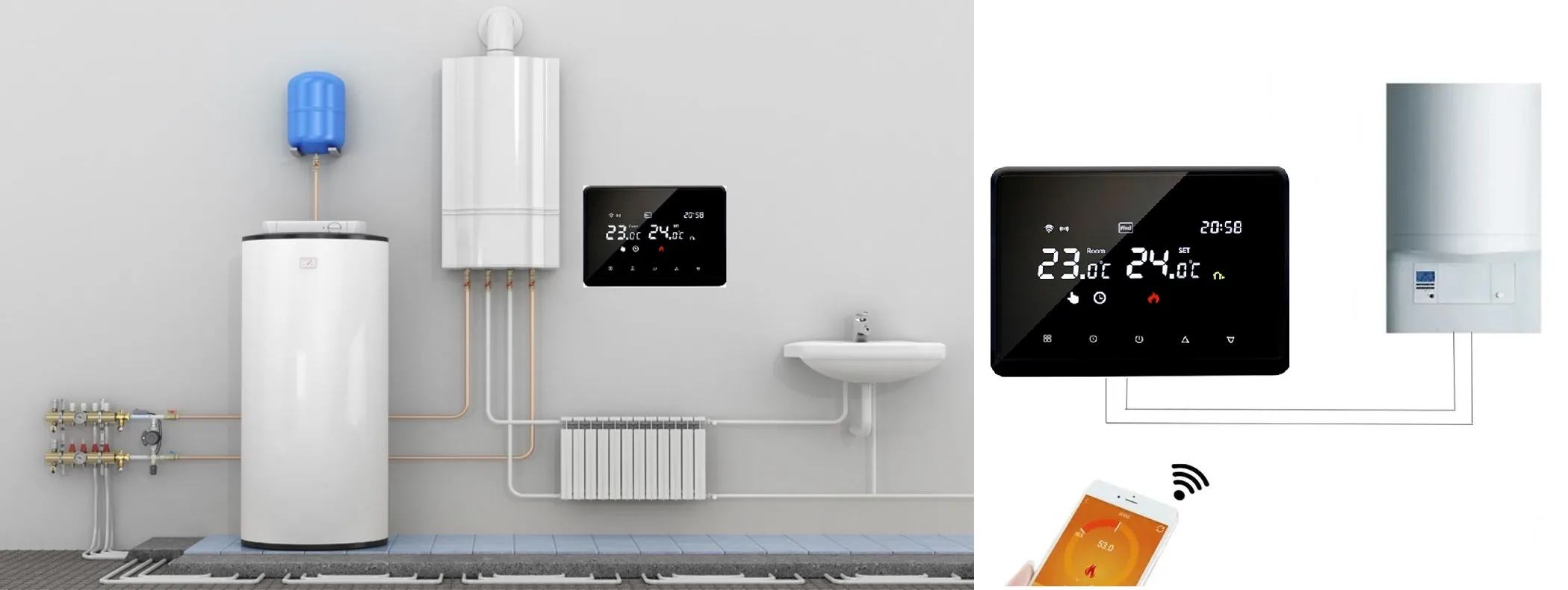 Wi-Fi терморегулятор In-Therm PWTG 098 черный для котла Wi-Fi терморегулятор In-Therm PWTG 098 для газовых и электрических котлов