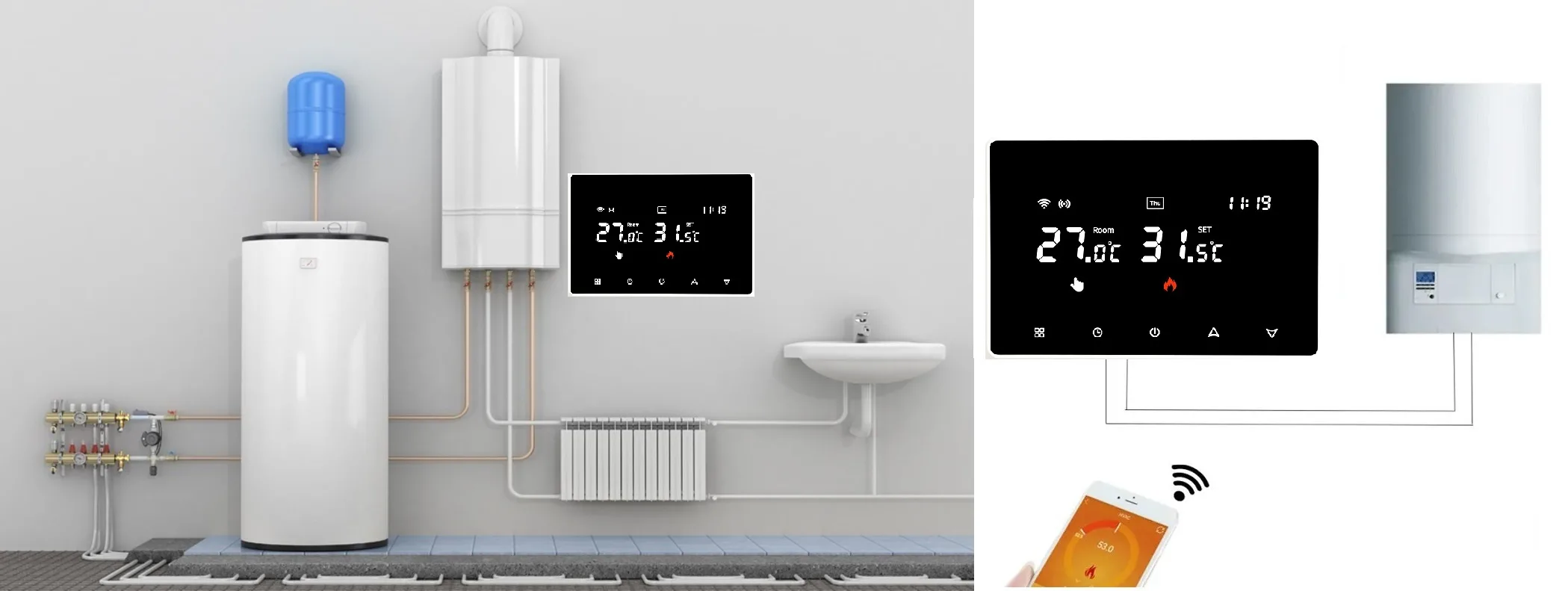 Wi-Fi терморегулятор In-Therm PWTG 098 белый для котла Wi-Fi терморегулятор In-Therm PWTG 098 для газовых и электрических котлов