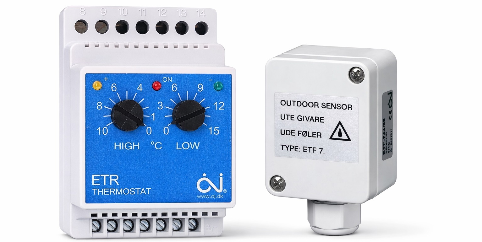 Терморегулятор OJ Electronics ETR/F-1447A для снеготаяния и антиоблединения Уличный терморегулятор OJ Electronics ETR/F-1447A для кровли, водостоков, открытых площадок