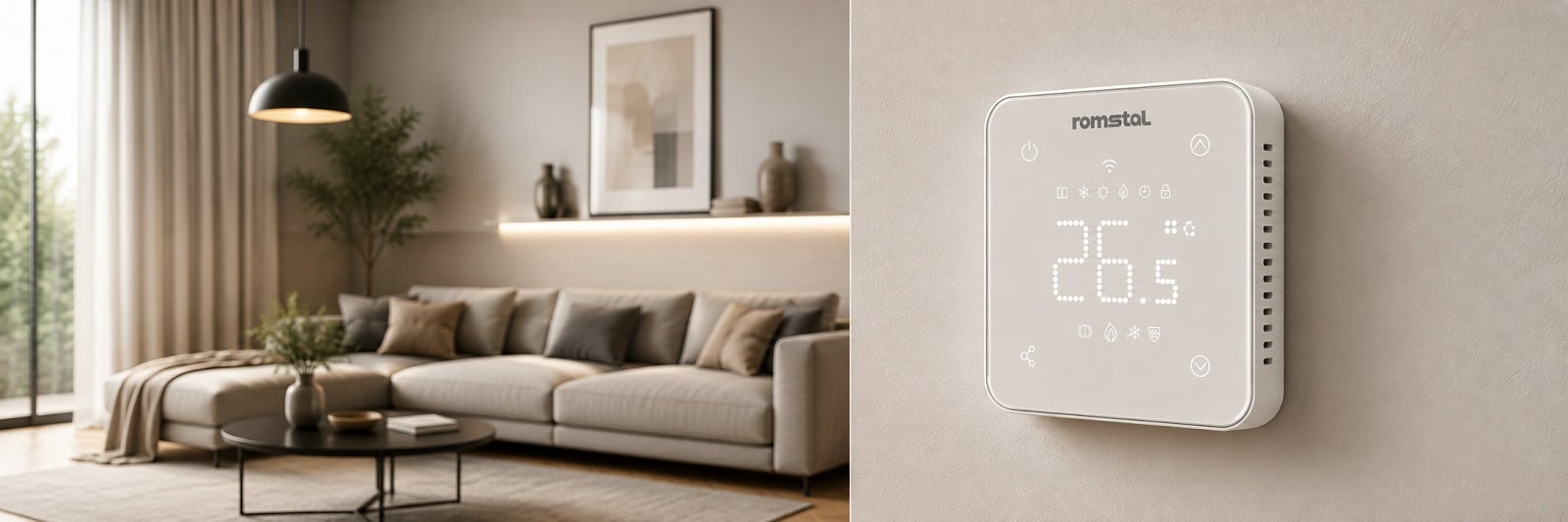 Терморегулятор Wi-Fi программированный Romstal Ecoheat 500 HT-22 белый в современном интерьере