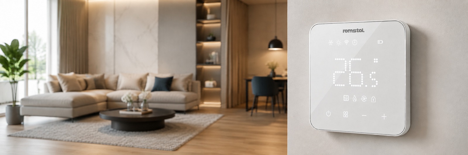 Терморегулятор программированный Romstal Ecoheat 500 WT-76 RF белый в современном интерьере